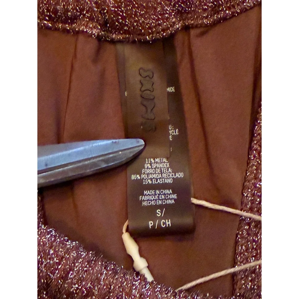 SKIMS Metallic‎ Swim Bottoms Women Small Bronze New NWT Shimmer High Cut Cheeky